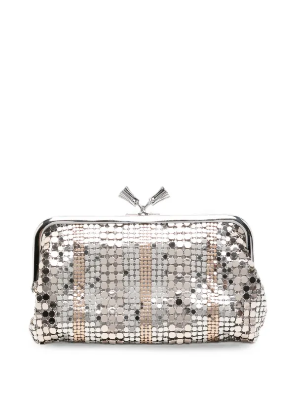 Anya Hindmarch Maud Stripes Tassel Clutch Bag Embellished Mesh in Multi-metallic in Silver