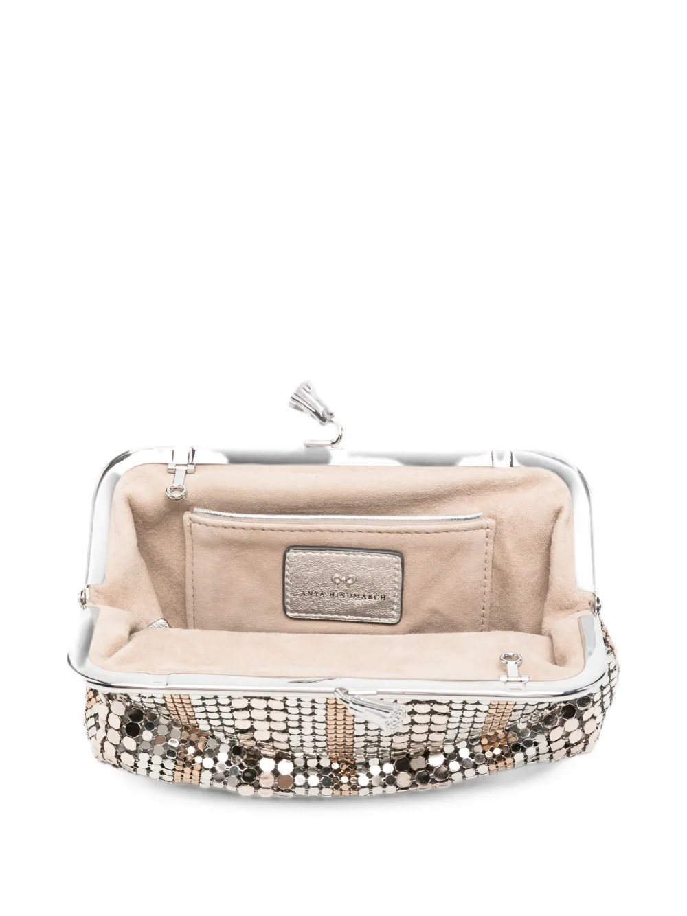 Anya Hindmarch Maud Stripes Tassel Clutch Bag Embellished Mesh in Multi-metallic in Silver, view 5