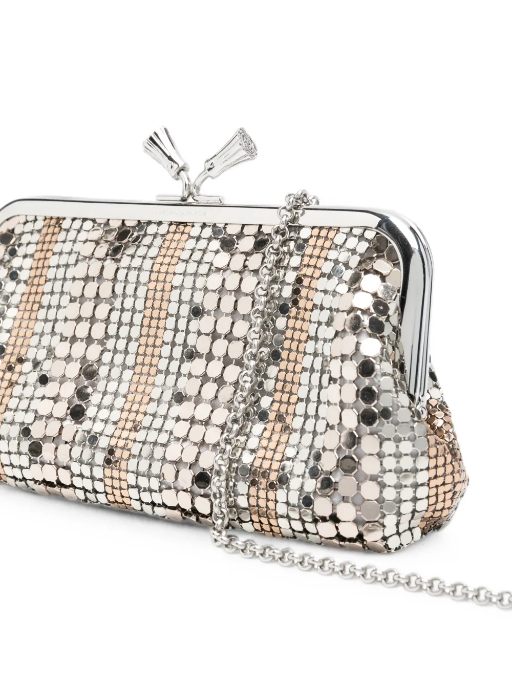 Anya Hindmarch Maud Stripes Tassel Clutch Bag Embellished Mesh in Multi-metallic in Silver, view 4