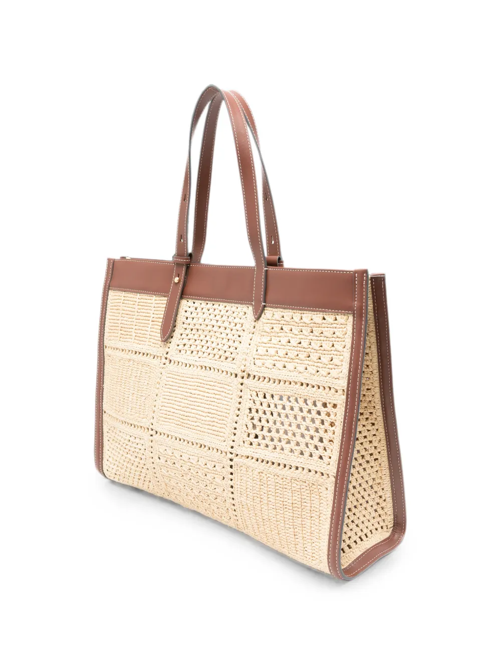 Anya Hindmarch Mortimer shopper met patchwork van natuurlijk raffia en glad leer Beige