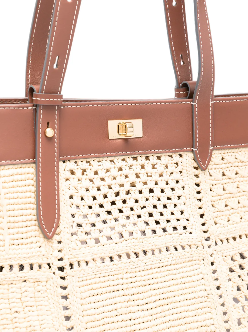 Anya Hindmarch Mortimer shopper met patchwork van natuurlijk raffia en glad leer Beige