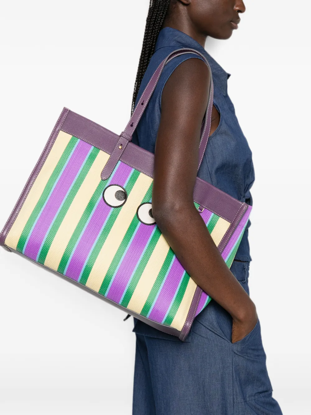 Anya Hindmarch E W Eyes gestreepte schoudertas Paars