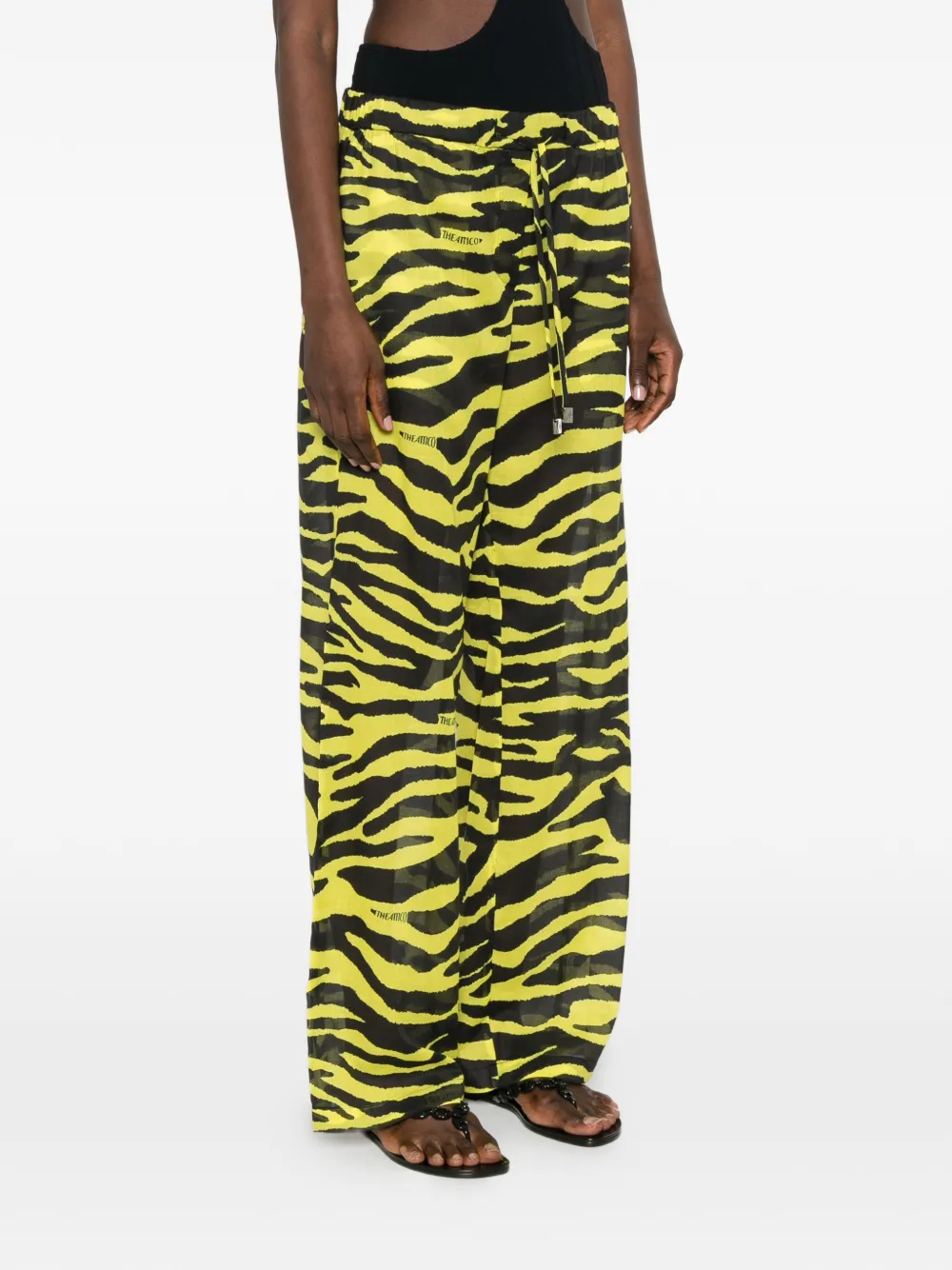 The Attico Broek met zebraprint en trekkoord Geel