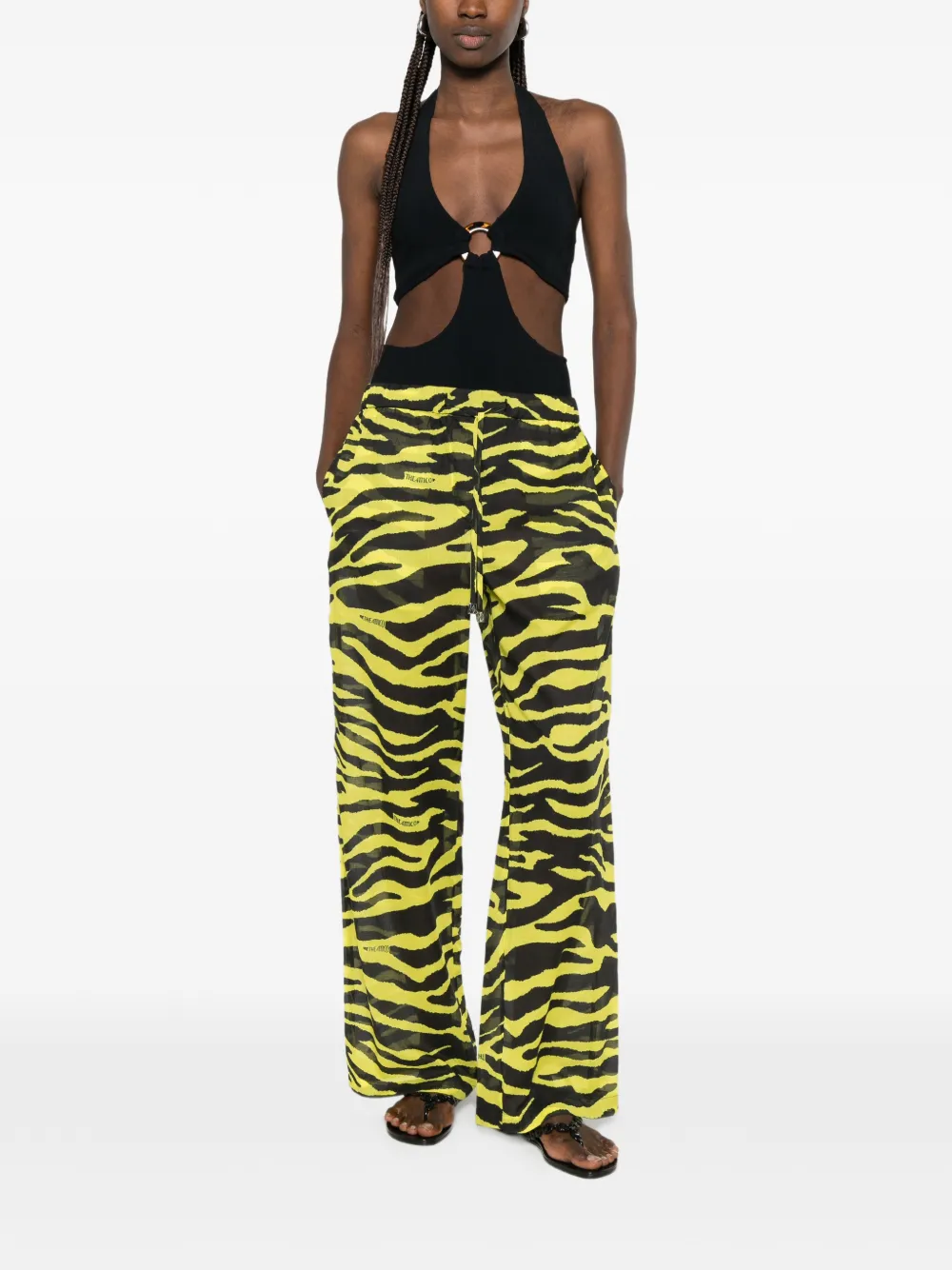 The Attico Broek met zebraprint en trekkoord Geel
