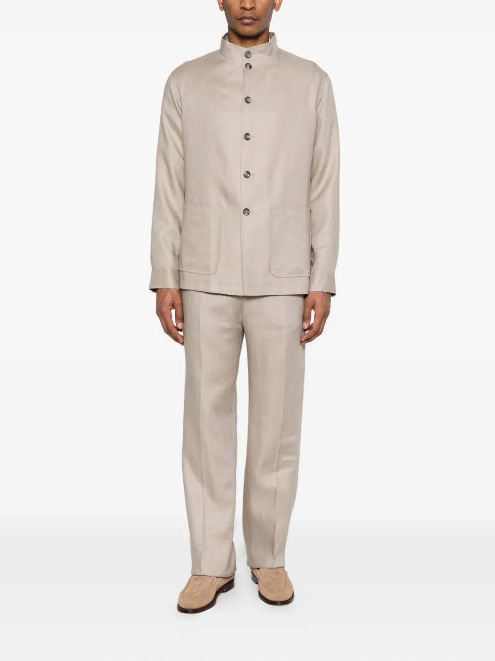 Tagliatore Button-up shirtjack met opgestikte zak Beige