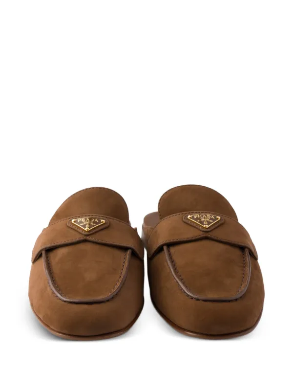Prada Nubuck Leather Mules | Brown | FARFETCH RO