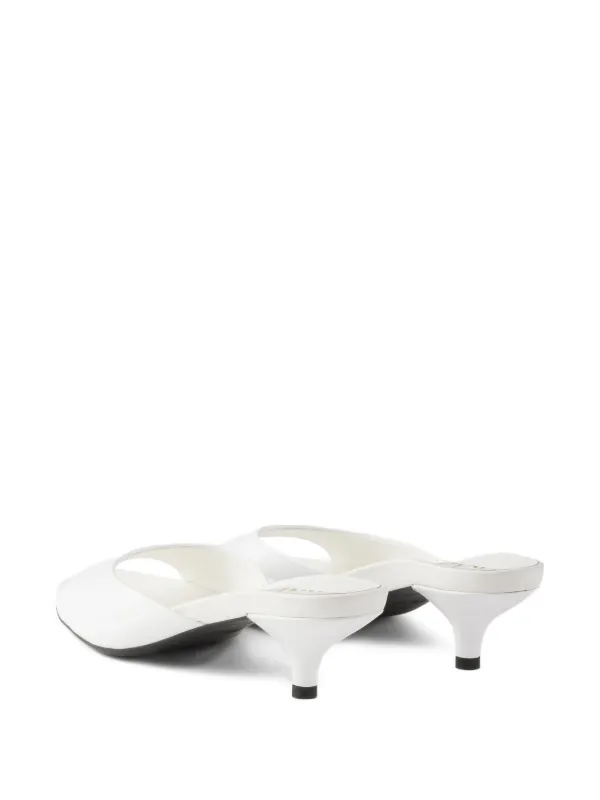 Prada Patent Leather Kitten Heel Sandals | White | FARFETCH CA