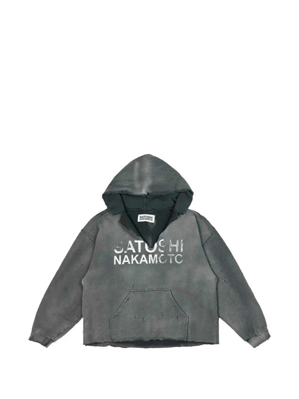 SATOSHI NAKAMOTO distressed V-cut hoodie - Grau
