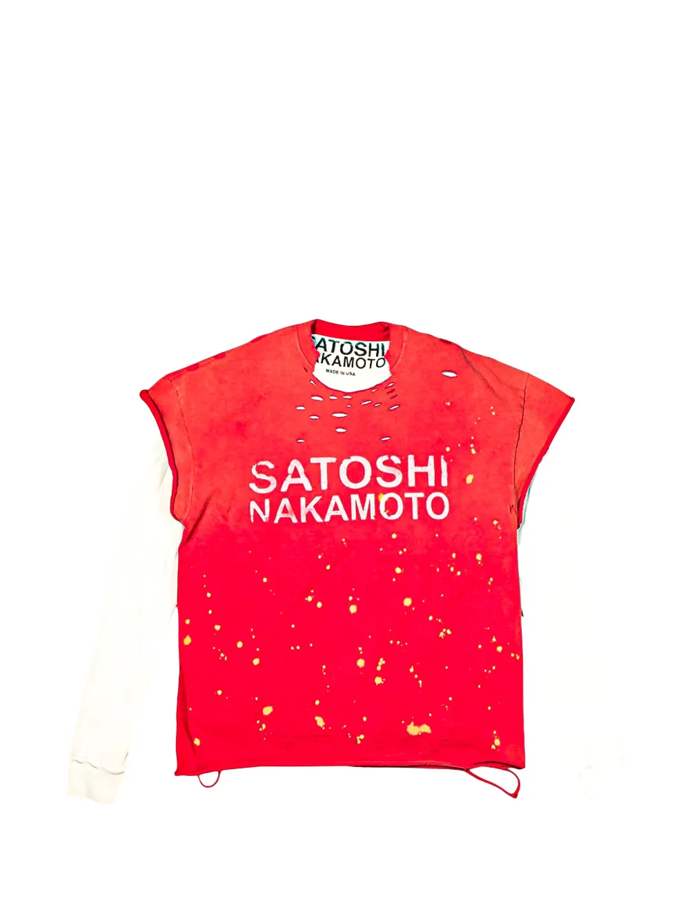 SATOSHI NAKAMOTO distressed long-sleeved T-shirt - Rosso