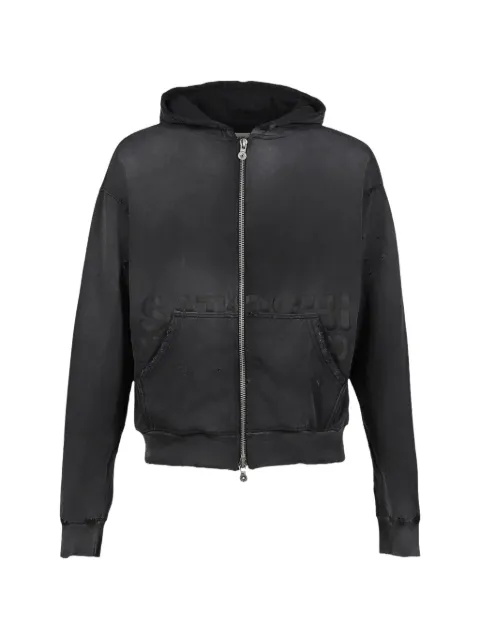 SATOSHI NAKAMOTO Elliott distressed logo zip hoodie