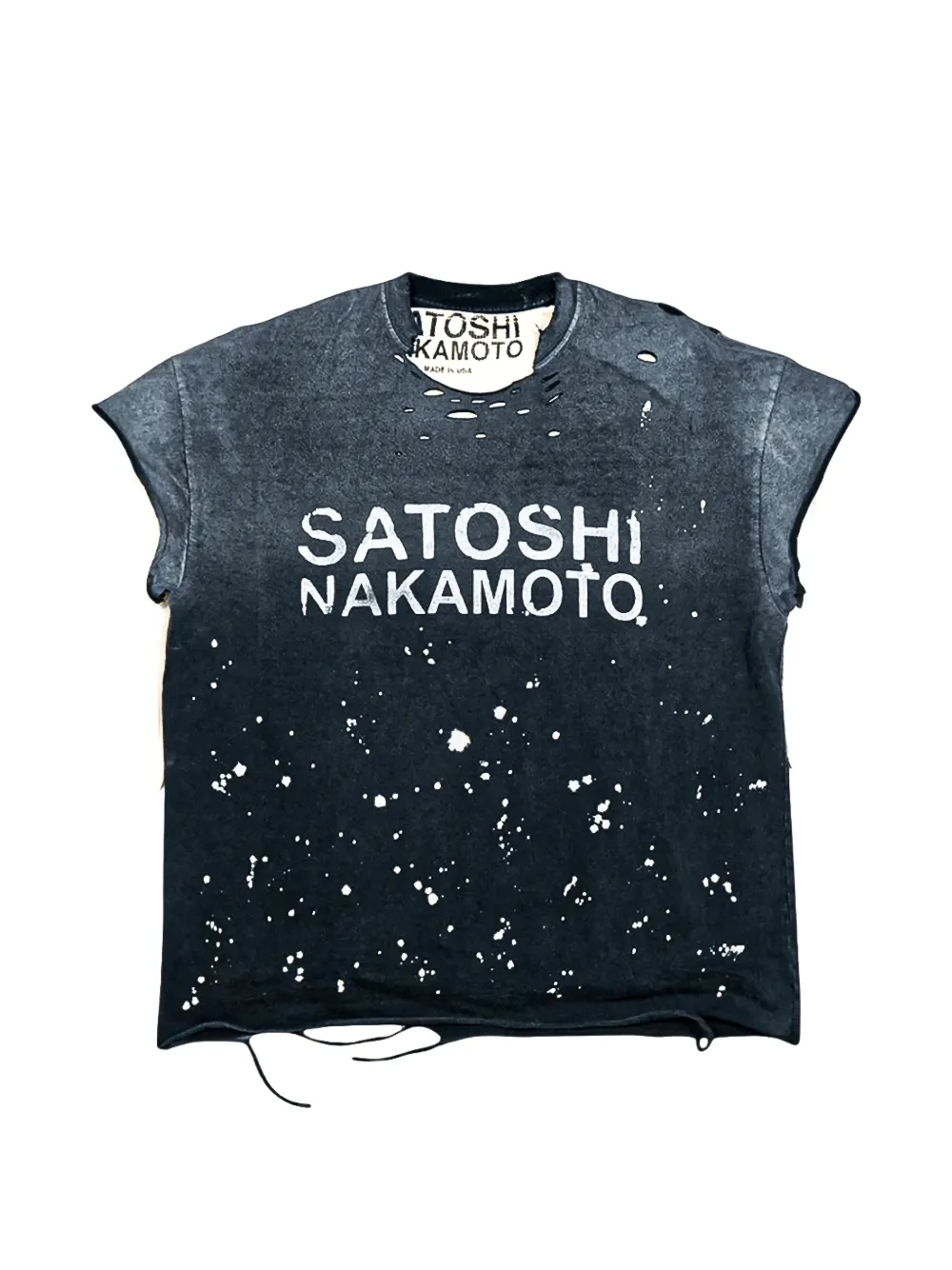 SATOSHI NAKAMOTO distressed long-sleeved T-shirt - Black