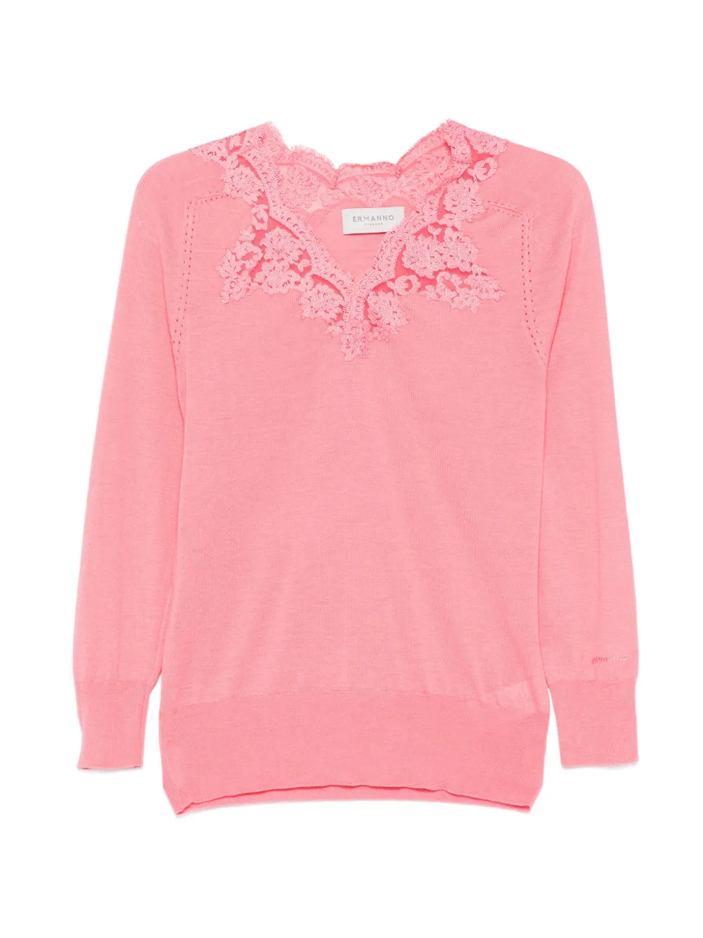 ERMANNO FIRENZE lace-detail V-neck top - Rosa