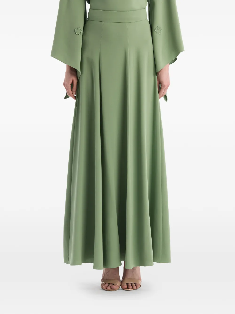  Oscar De La Renta Georgette Flared Maxi Skirt - Green 
