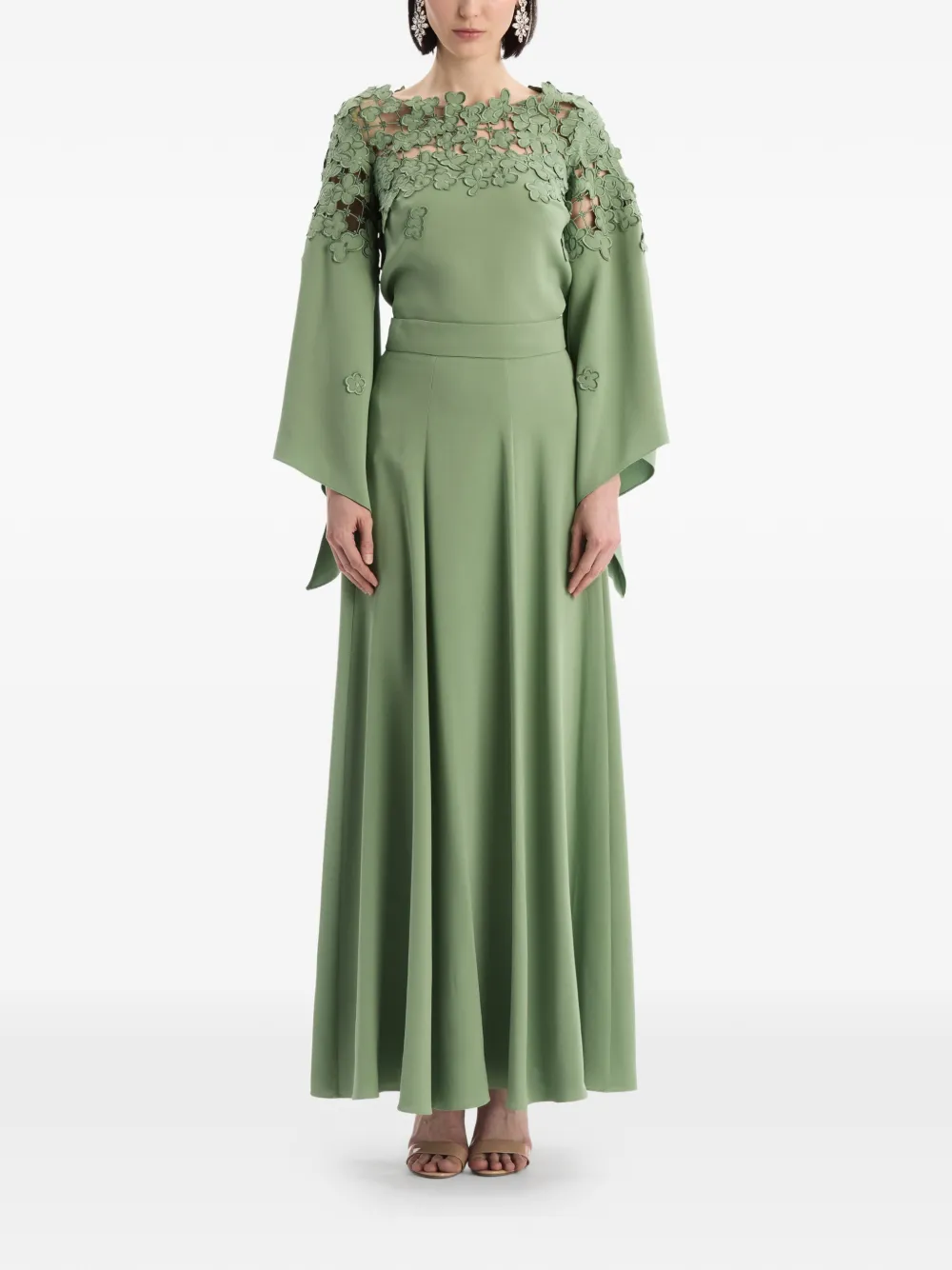  Oscar De La Renta Georgette Flared Maxi Skirt - Green 