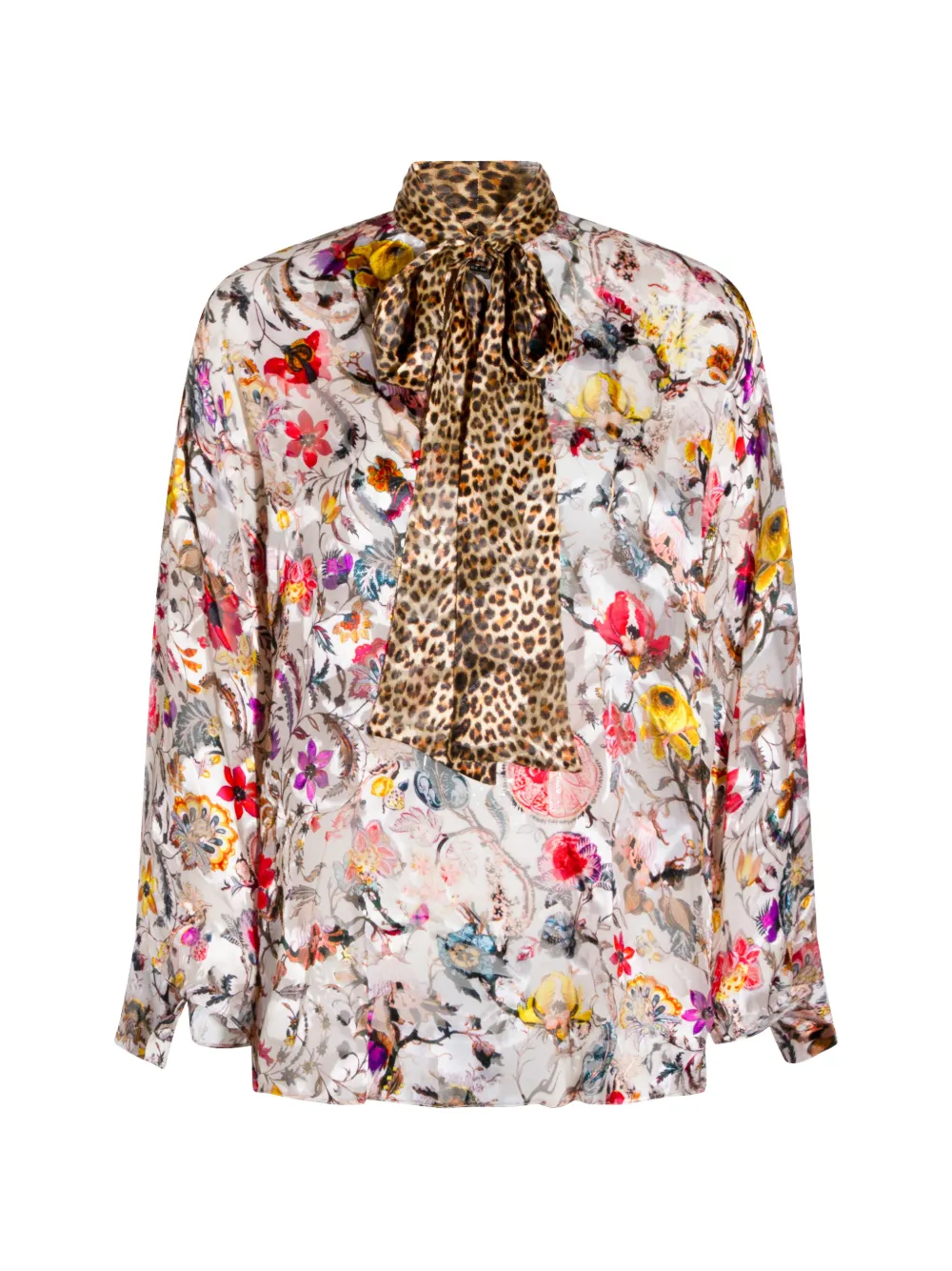 Roberto Cavalli pussy-bow floral-print blouse - Toni neutri