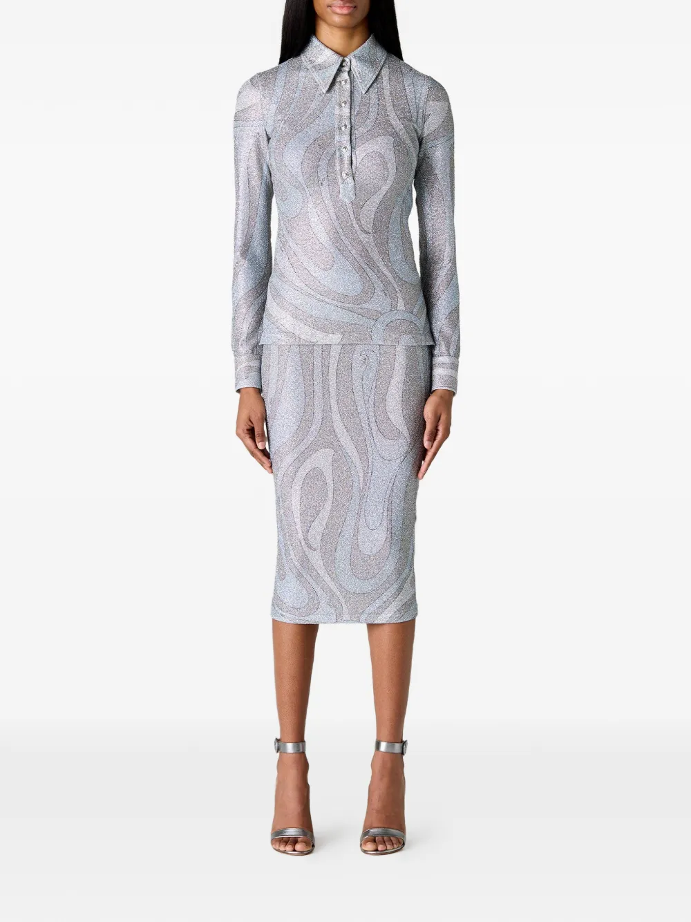  Pucci Long-sleeve Polo Top - Grey 
