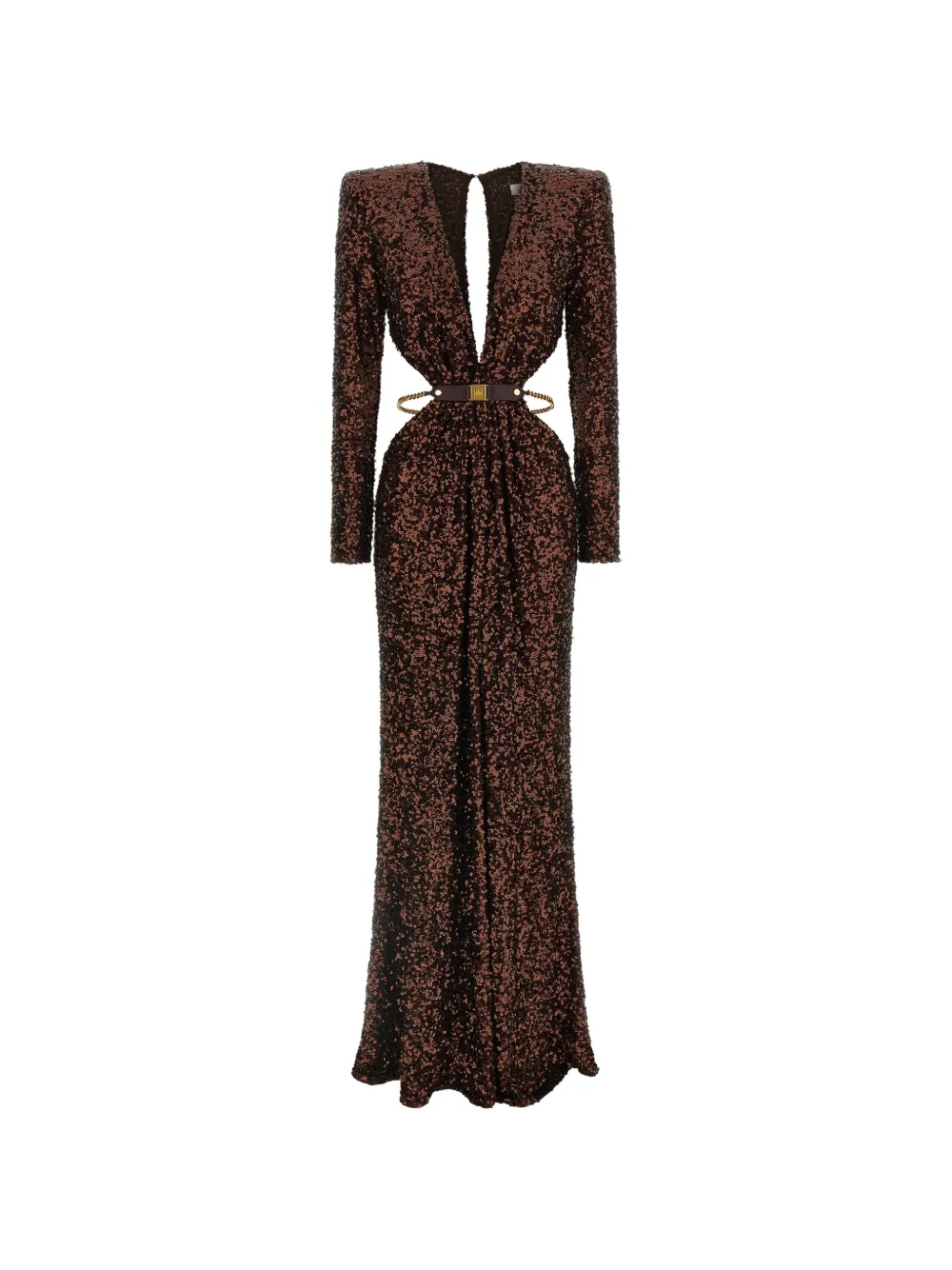 Elisabetta Franchi sequined V-neck evening dress - Marrone