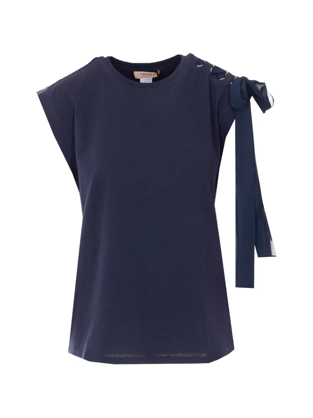 TWINSET tie-detail crew-neck T-shirt - Blu