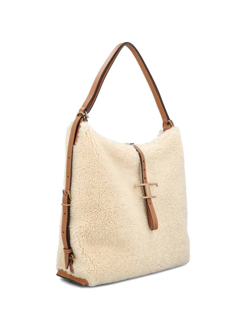 shearling T-buckle shoulder bag