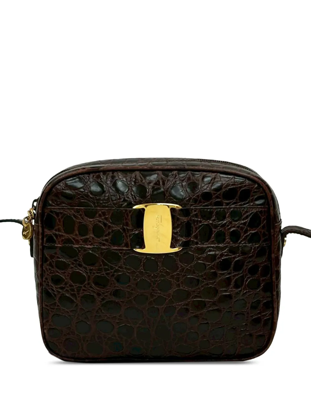 Ferragamo Pre-Owned Borsa a tracolla Vara in pelle goffrata effetto coccodrillo 2010-2026 - Marrone