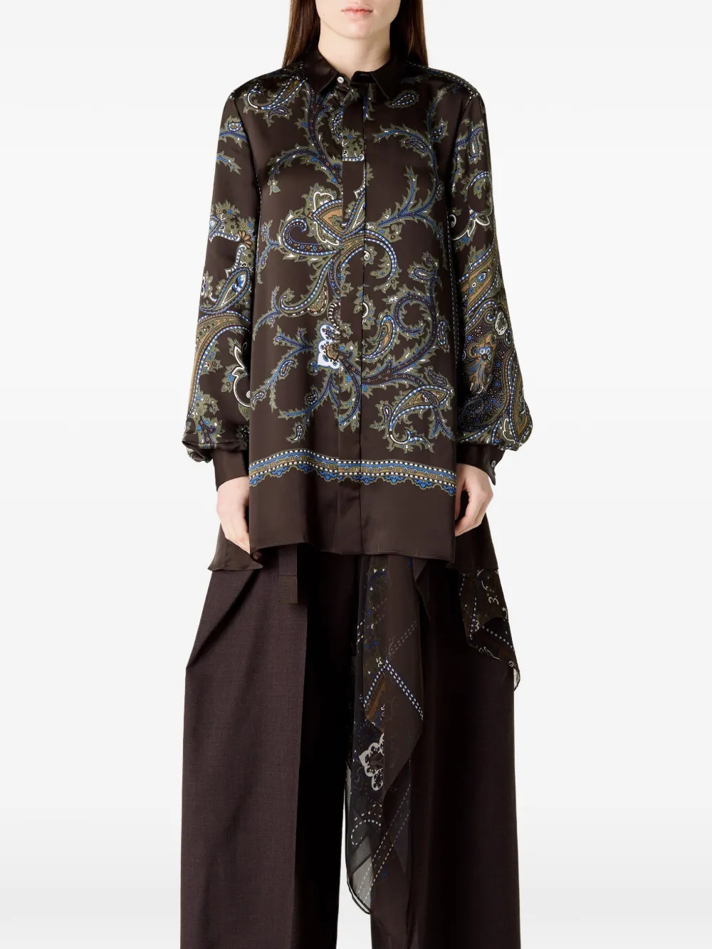 sacai paisley-print asymmetric shirt dress - Braun