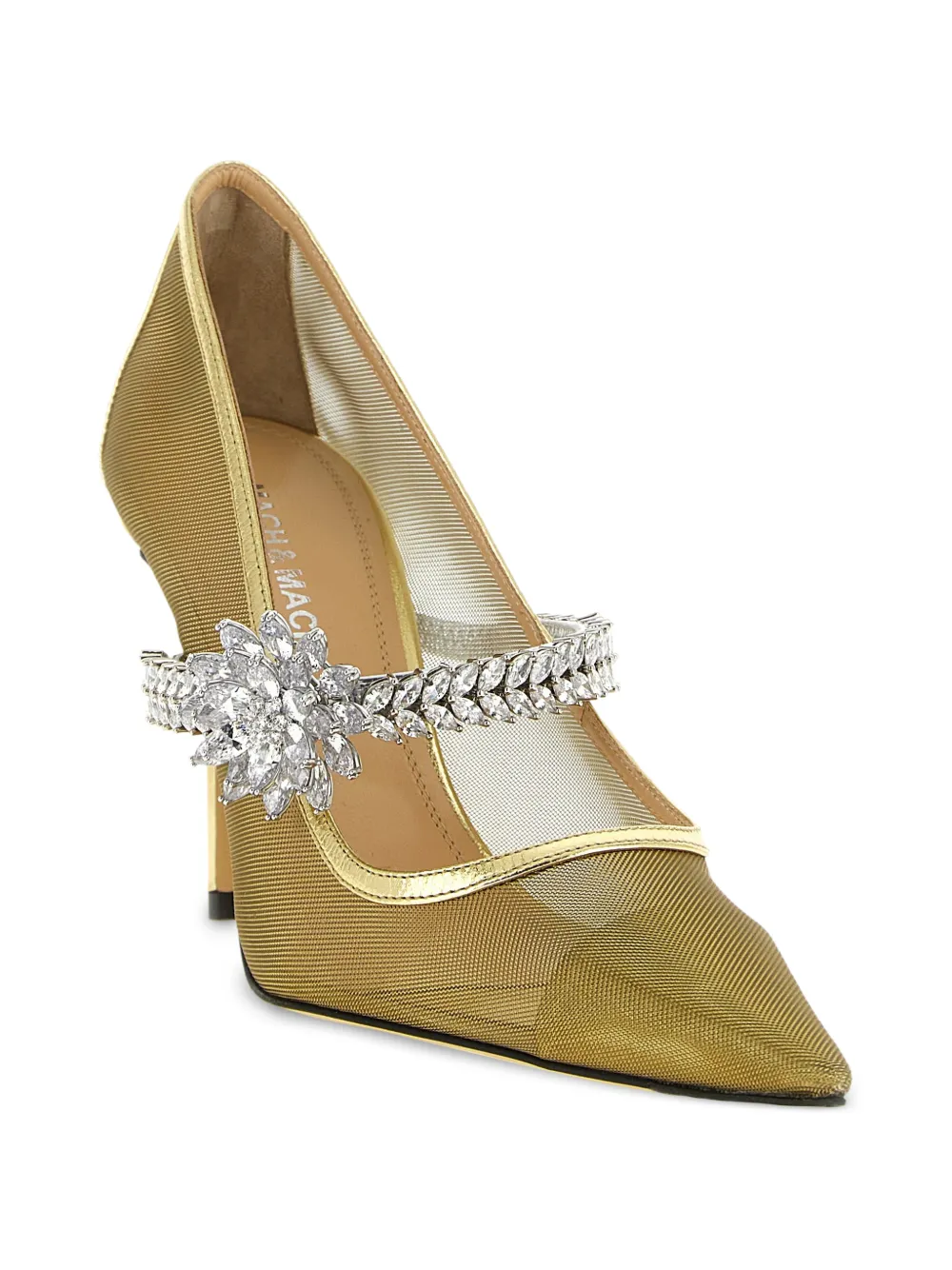  Mach & Mach Flower-detail Pointed Pumps - Gold 