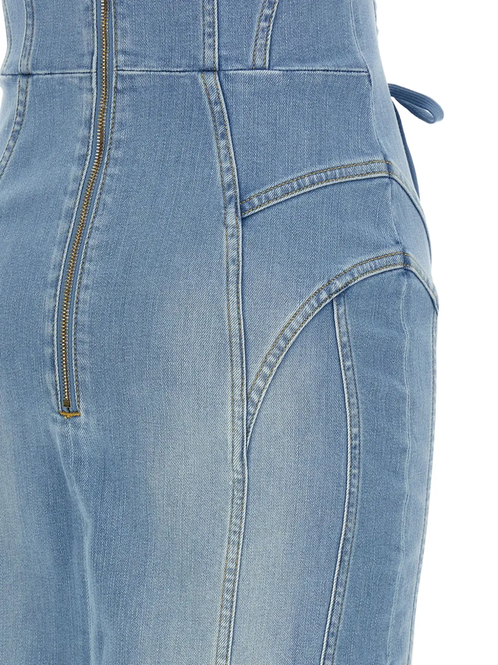 Elisabetta Franchi Denim midi-jurk met stonewashed bustier Blauw