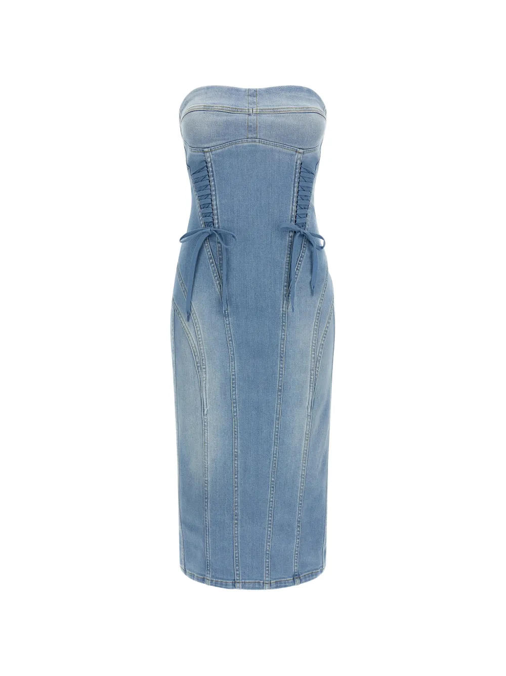Elisabetta Franchi stonewashed bustier denim midi fitted dress - Blu