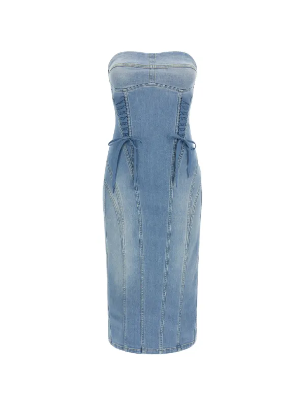 Elisabetta Franchi Stonewashed Bustier Denim Midi Fitted Dress | Blue | FARFETCH JO Elisabetta Franchi Stonewashed Bustier Denim Midi Fitted Dress | Blue | FARFETCH JO