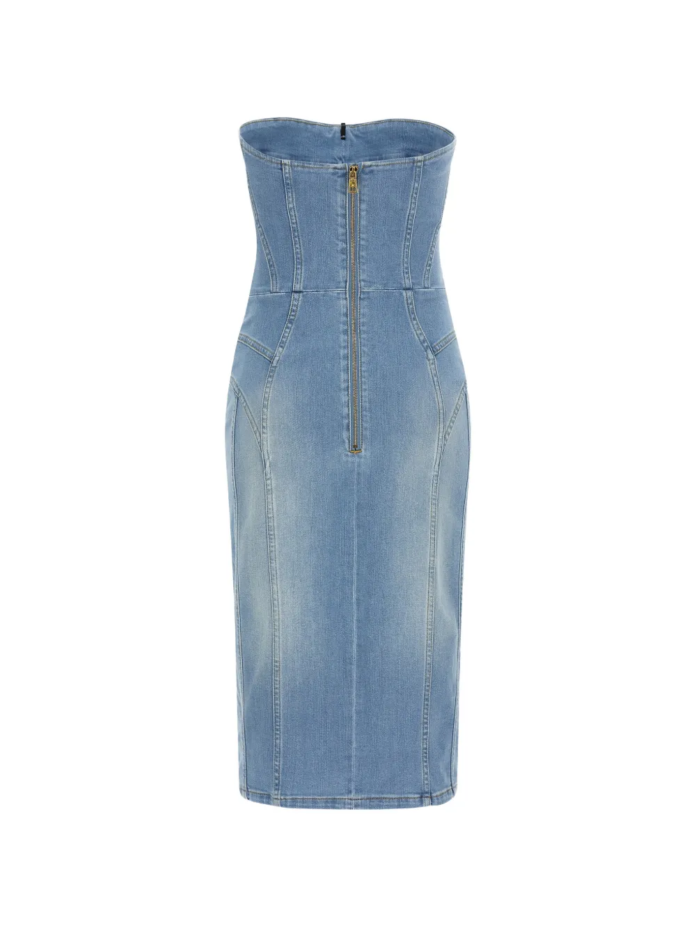  Elisabetta Franchi Stonewashed Bustier Denim Midi Fitted Dress - Blue 
