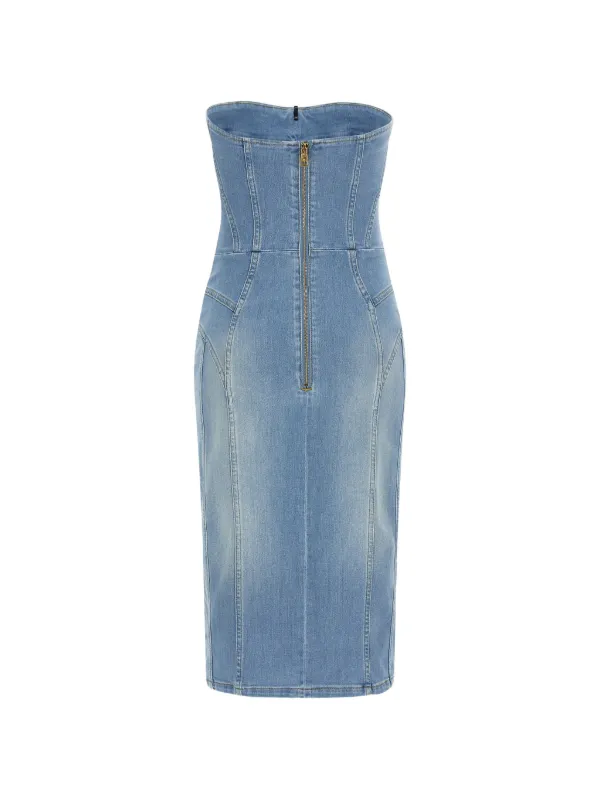 Elisabetta Franchi Stonewashed Bustier Denim Midi Fitted Dress | Blue |  FARFETCH GE