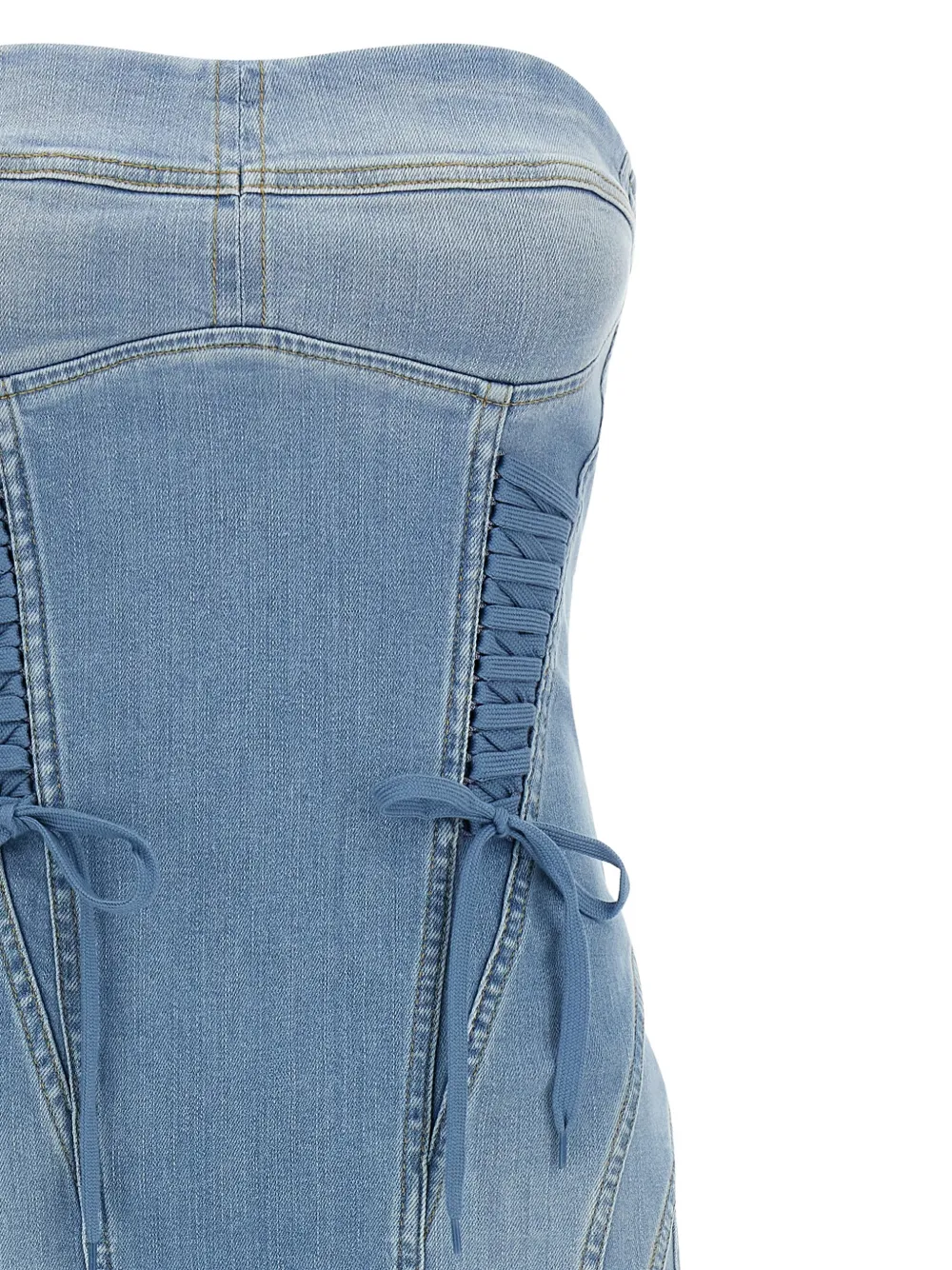  Elisabetta Franchi Stonewashed Bustier Denim Midi Fitted Dress - Blue 