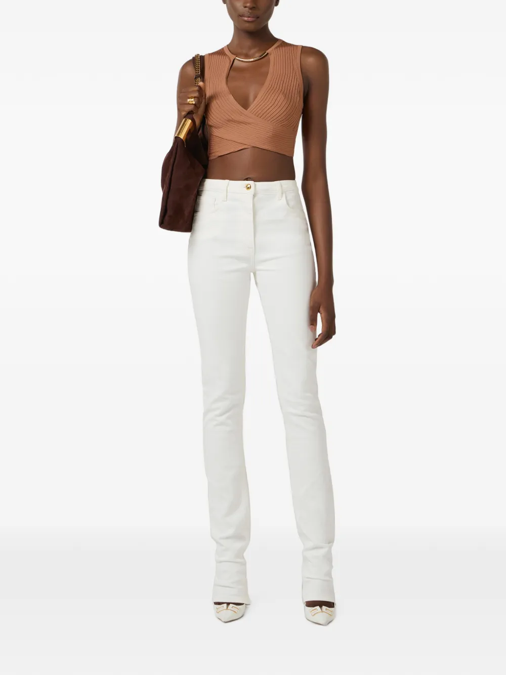 Elisabetta Franchi Broek met hangslot en riemlus Wit