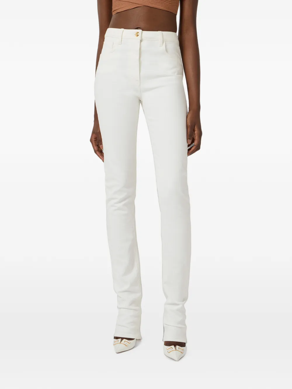 Elisabetta Franchi Broek met hangslot en riemlus Wit