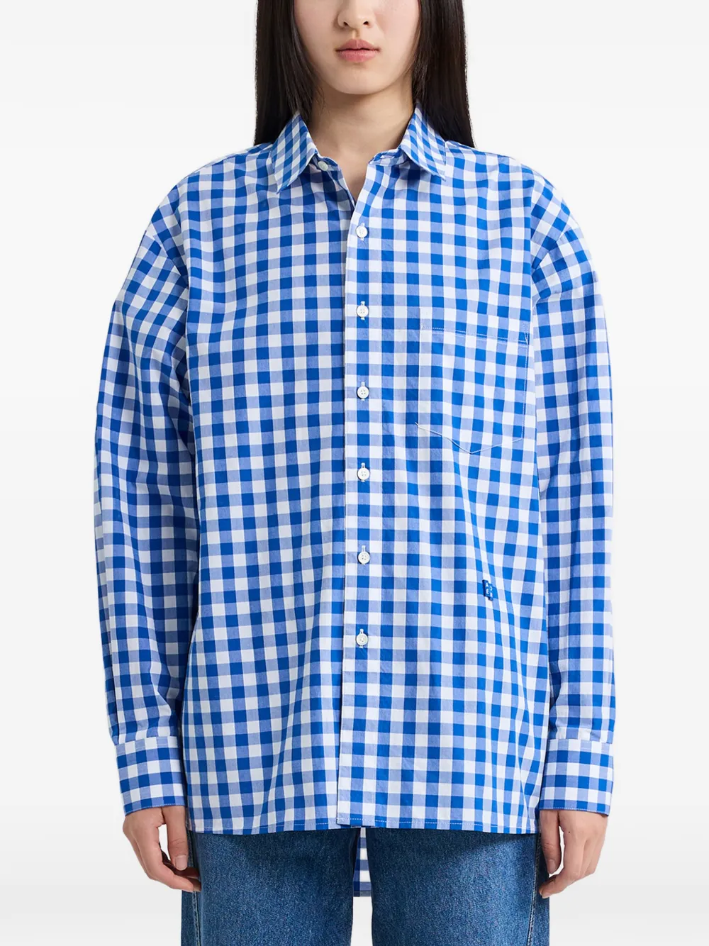 Ader Error Gingham-pattern Buttoned Shirt In Blue