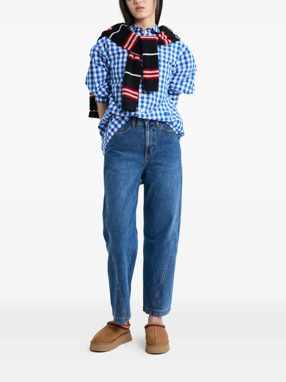 Ader Error Gingham-pattern Buttoned Shirt In Blue