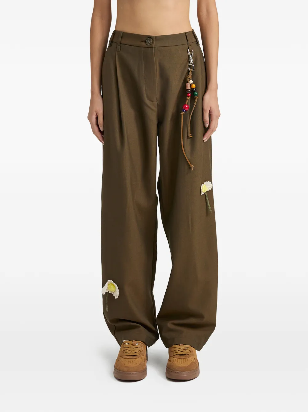 Song For The Mute flower-appliqué pleated trousers - Verde
