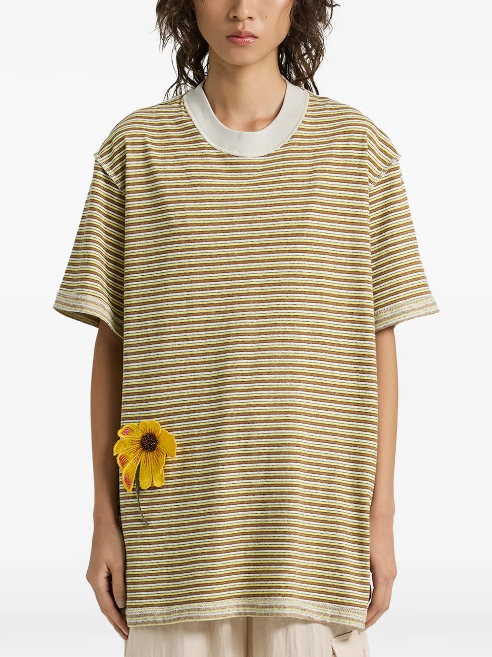 Song For The Mute striped-pattern flower T-shirt - Marrone