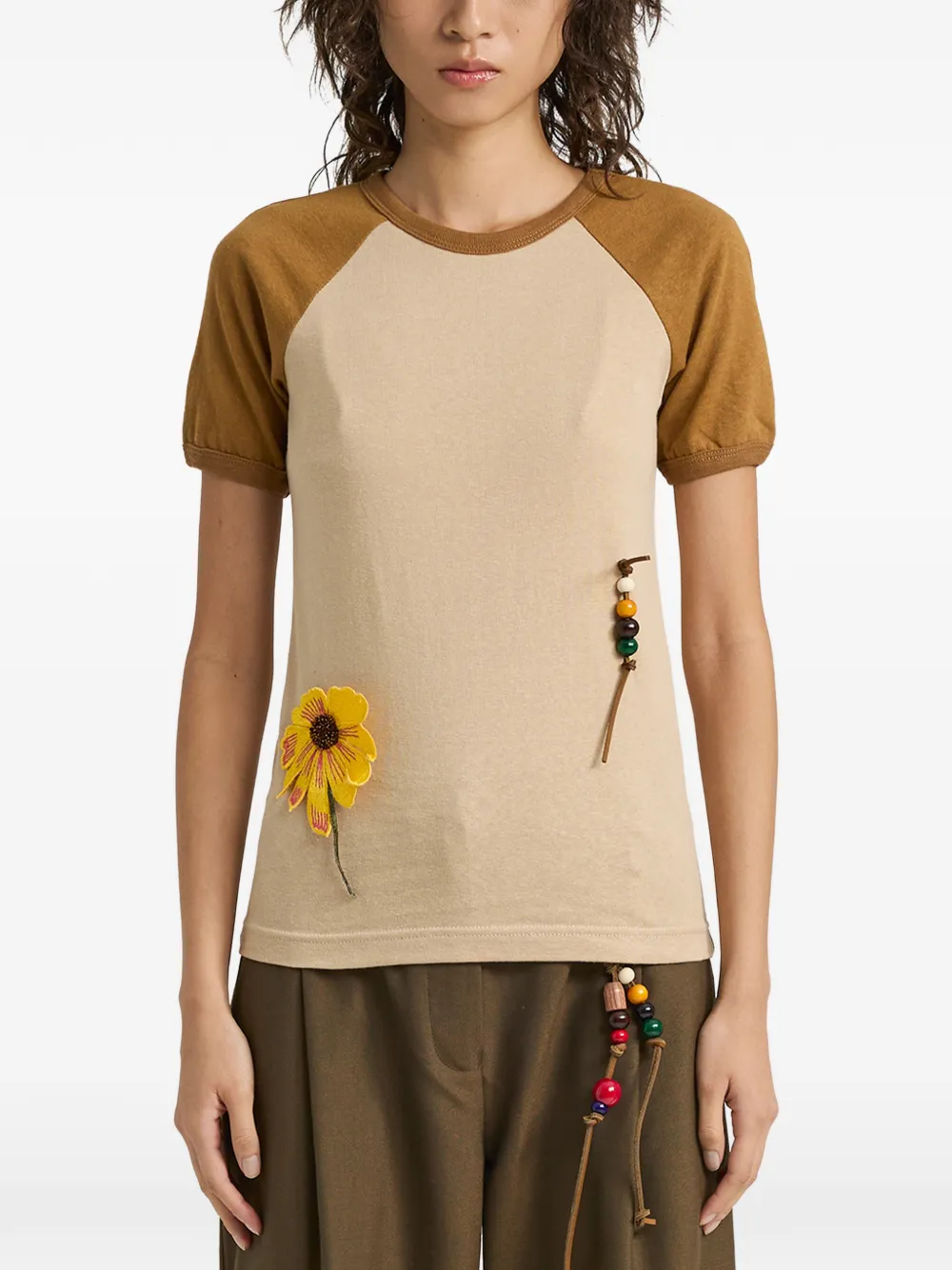 Song For The Mute flower-appliqué T-shirt - Toni neutri