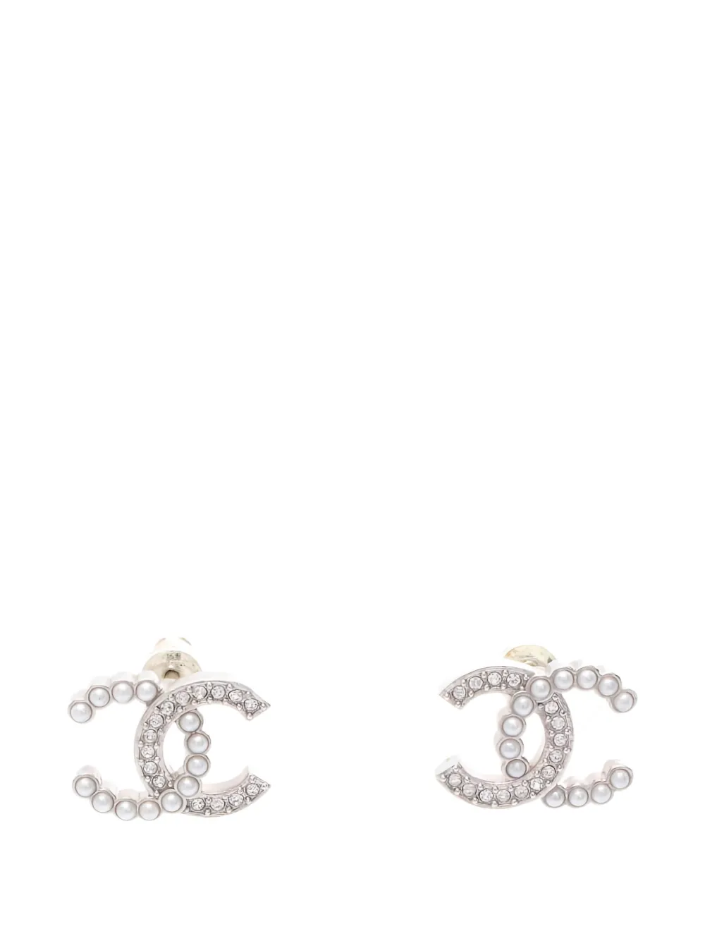 CHANEL Pre-Owned 1986-1988 rhinestone pearl earrings - Argento