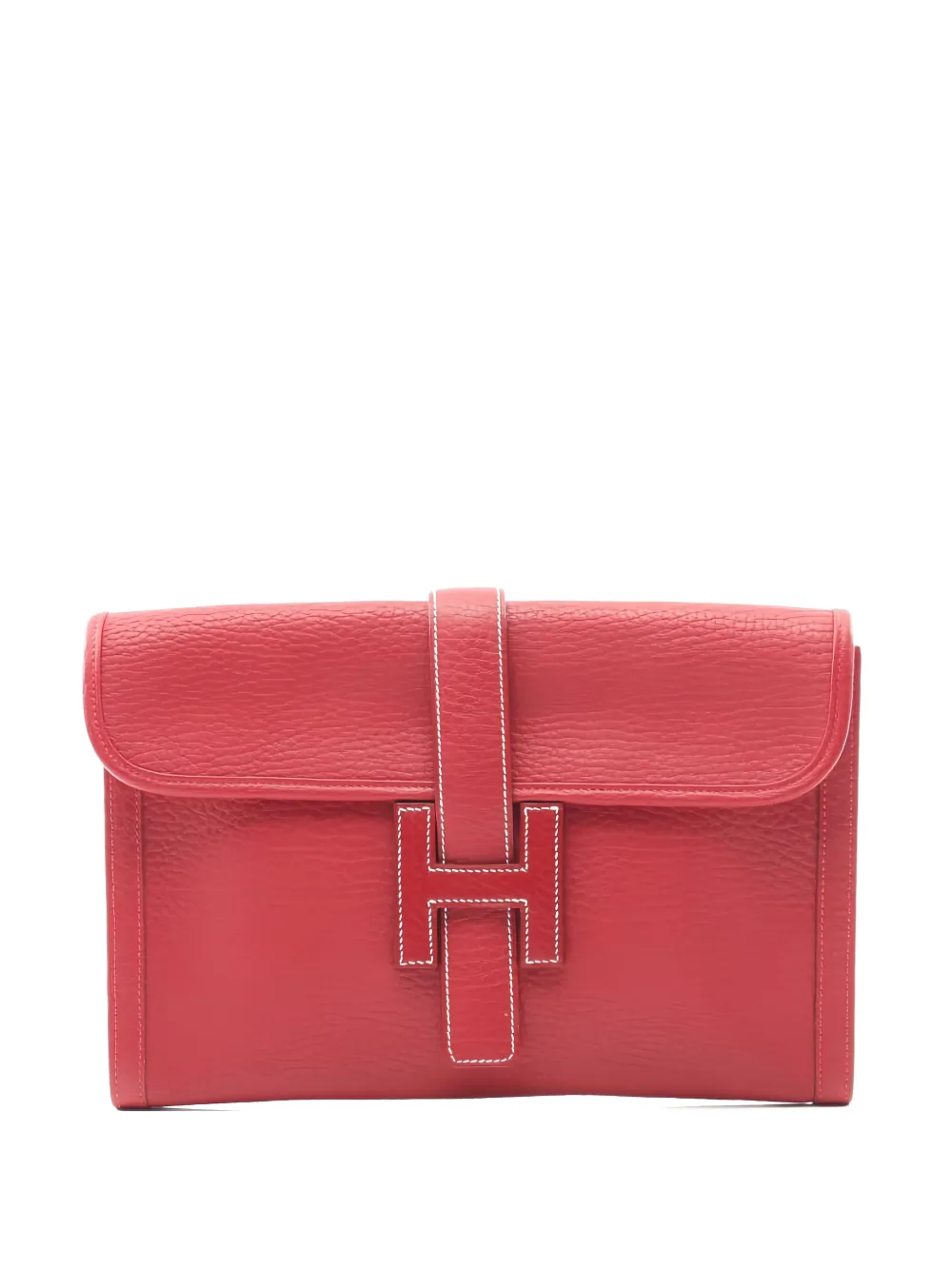 Pre-owned Hermes 1991 Leather Jije Pm Clutch Bag In Red