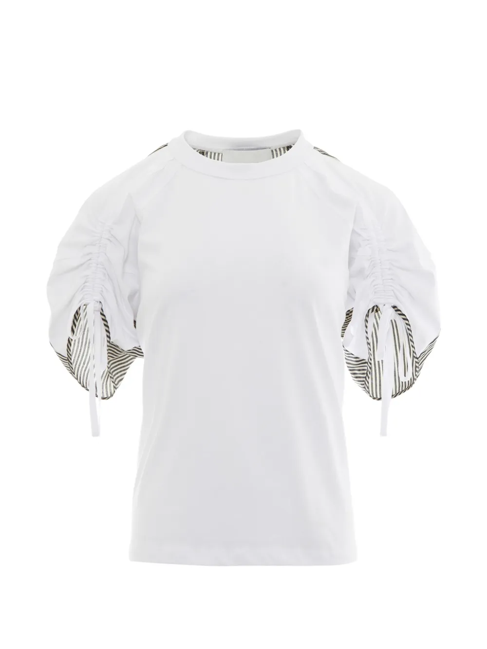 3.1 Phillip Lim ruched-sleeve striped-back T-shirt - Bianco