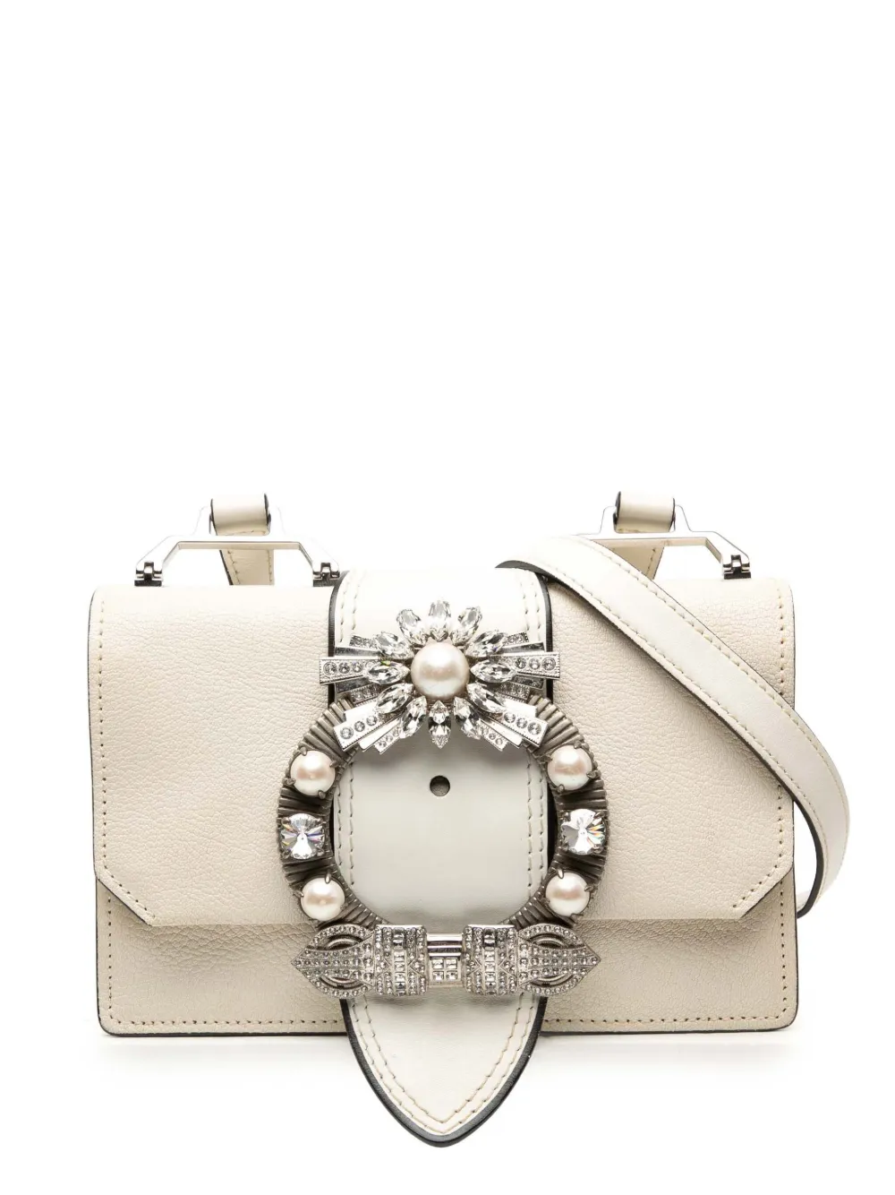 Miu Miu Pre-Owned 2010-2025 Goatskin Madras Soft Calf Crystal Embellished crossbody bag - Bianco