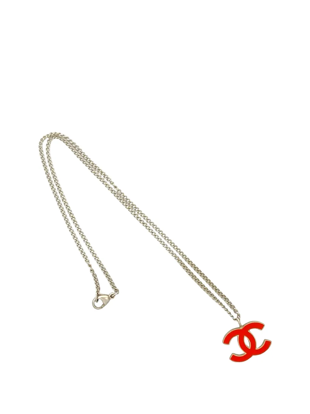 CHANEL Pre-Owned Collana con pendente CC placcata argento con smalto 2004 - Rosso