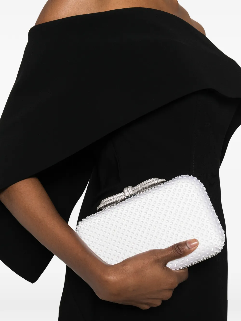 Double Bow Embellished Clutch Bag