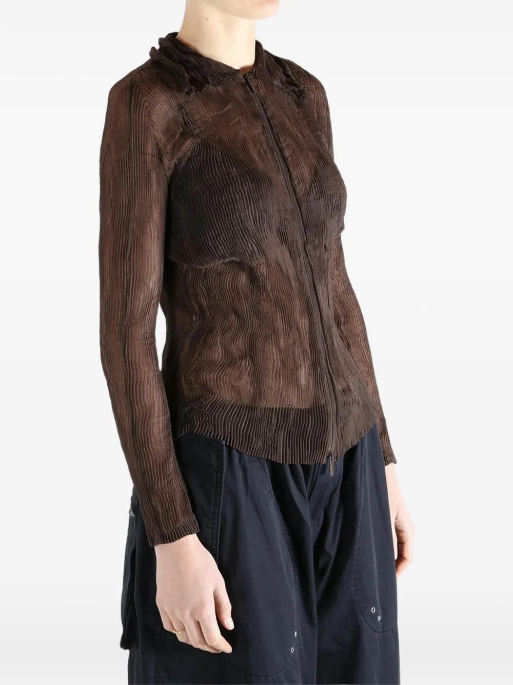  Issey Miyake Pleated Zip Top - Brown 