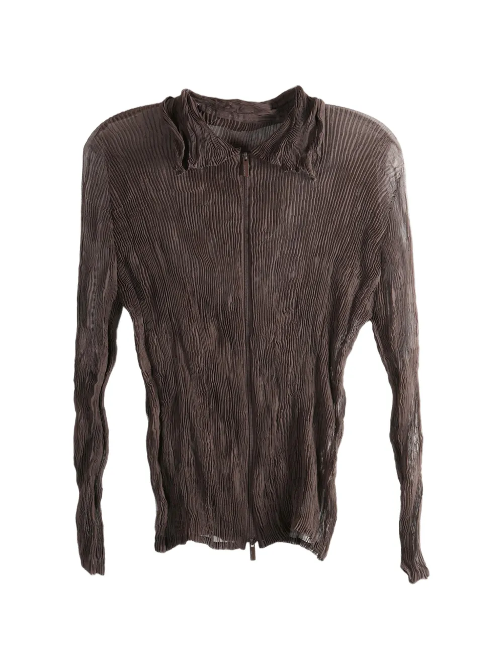 Issey Miyake pleated zip top - Marrone