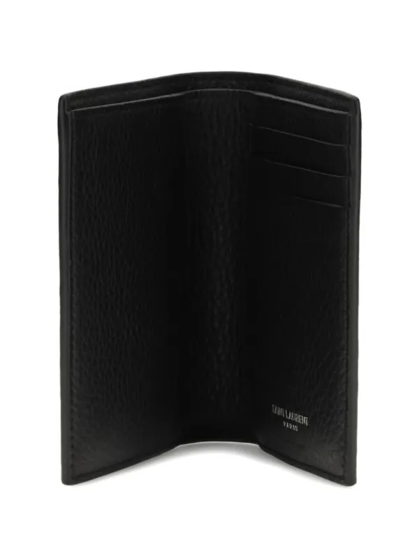 Saint Laurent Tiny Cassandre Credit Card Wallet in Grained Leather in Black