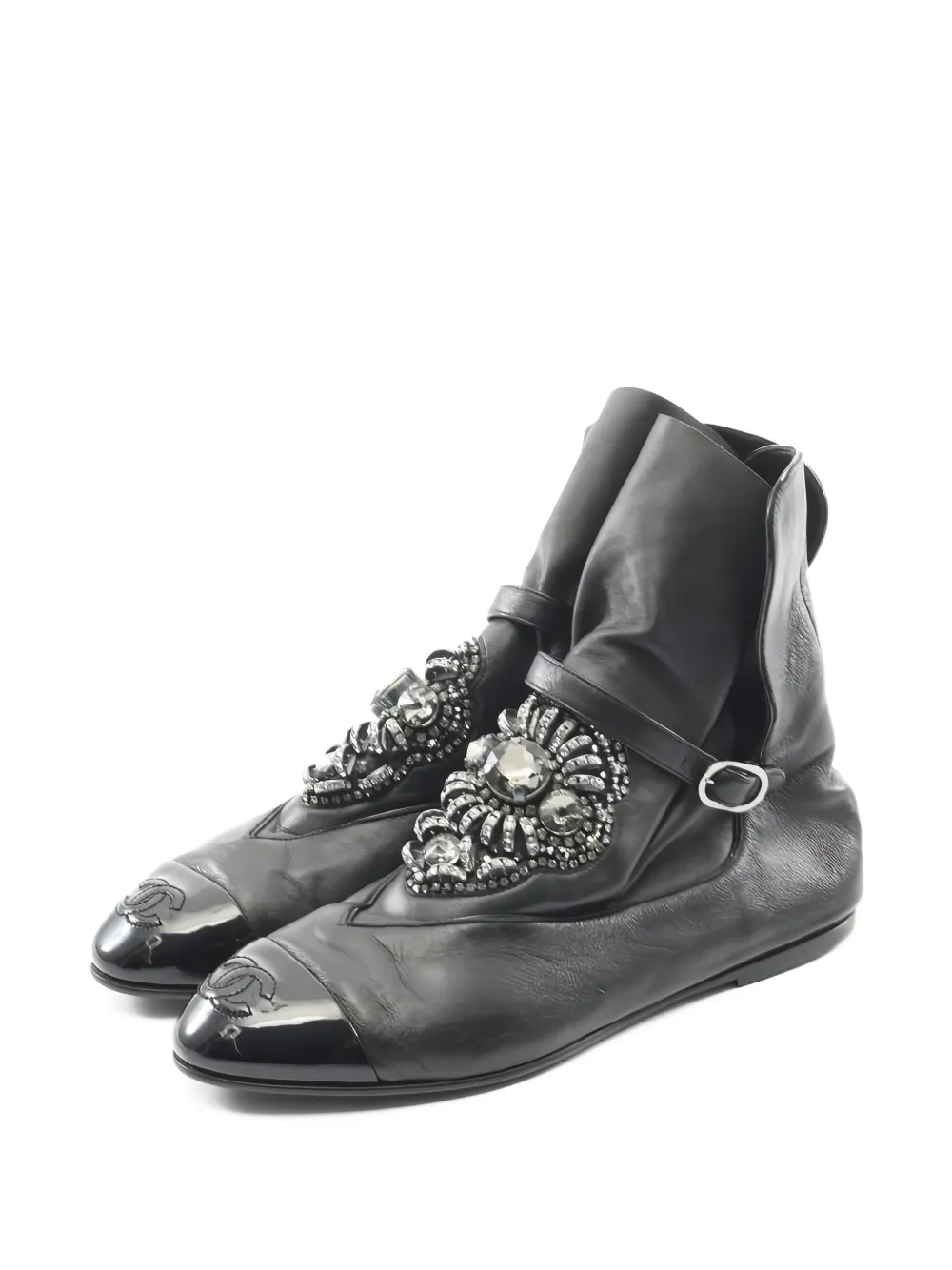 CHANEL Pre-Owned 1986-1988 CC crystal-embellishment boots - Nero