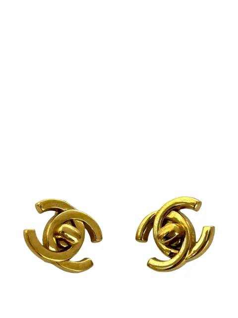 CHANEL Pre-Owned 1996 CC Gold Plated Turn Lock Clip on Earrings costume earrings
